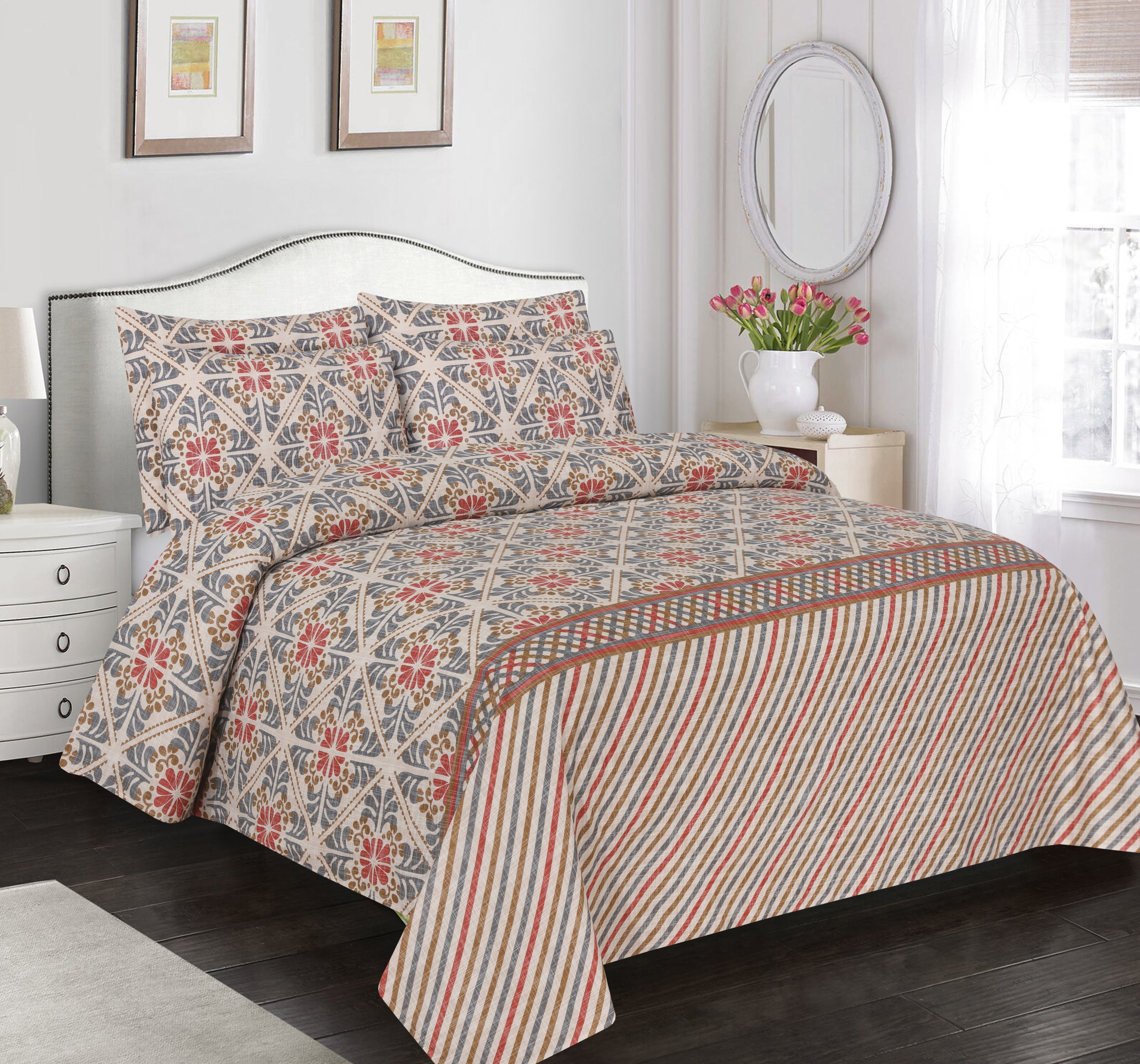 Skelie 3Pcs Printed King Size Bedsheet