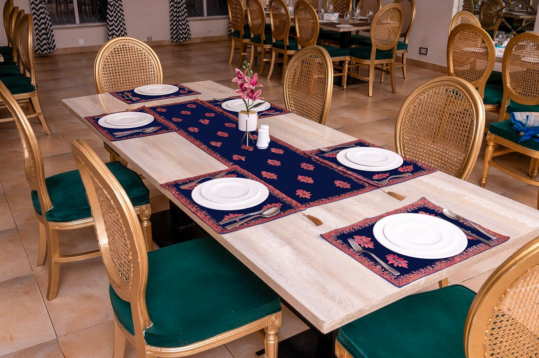 7 Pcs Ethnic Motif Print Table Runner for Dining Table (Blue)