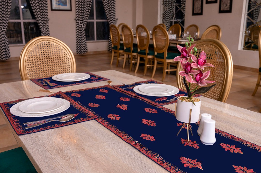 7 Pcs Ethnic Motif Print Table Runner for Dining Table (Blue)