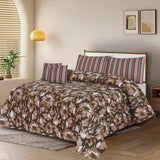 Shangrila Brown 5Pcs Printed Double Bedsheet