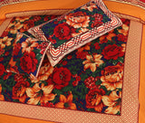 Orange Floral 4Pcs Panel Print Bedsheet Set