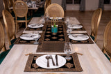 7 Pcs Black And Golden Block Print Table Runner & Placemats