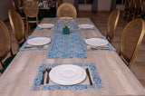 7 Pcs Blue Paisley Pattern Block Print Table Runner & Placemats