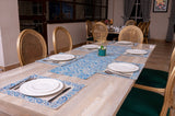 7 Pcs Blue Paisley Pattern Block Print Table Runner & Placemats