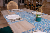 7 Pcs Blue Paisley Pattern Block Print Table Runner & Placemats