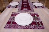 7 Pcs Maroon Block Printed Table Runner & PlaceMates