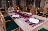 7 Pcs Maroon Block Printed Table Runner & PlaceMates